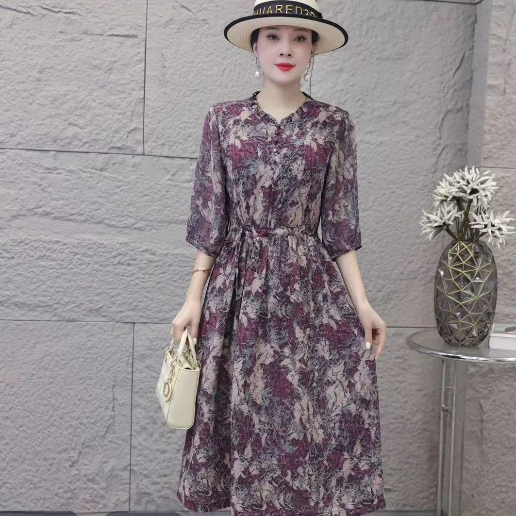 【撤柜断码甩】M1749女时尚中袖连衣裙气质夏季休闲百搭中长款裙子