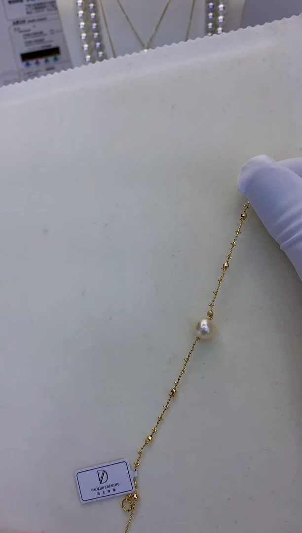 银S925镶嵌海水珍珠饰品金色蕾丝手链