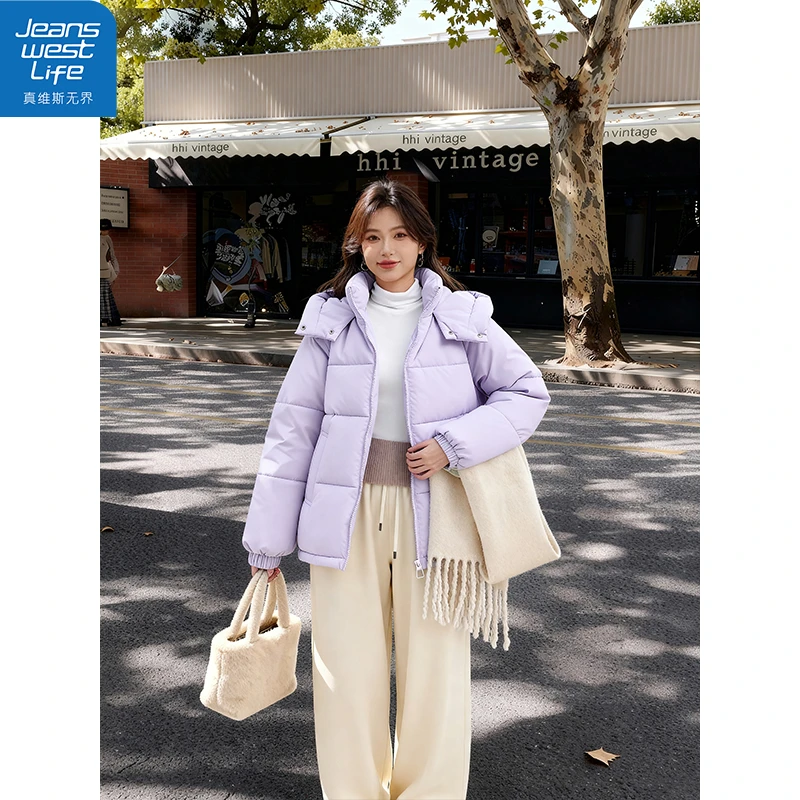 真维斯无界女连帽常规款棉服冬季软糯保暖大方优雅随性潮流外套