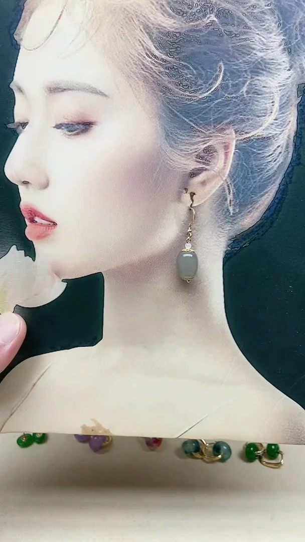 和田玉14K金镶嵌耳饰06号