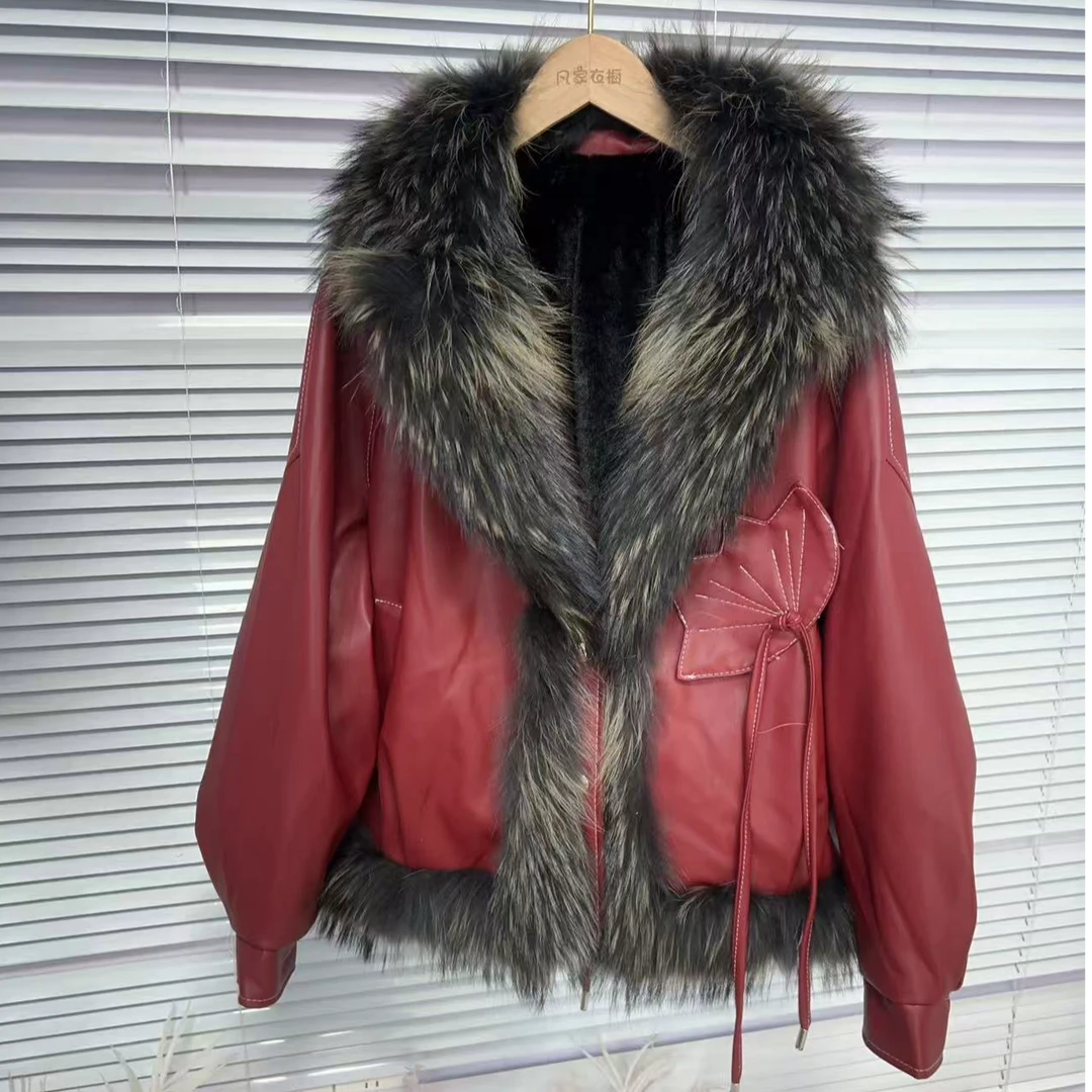 5104【凡家衣橱】气质时尚百搭洋气貉子毛领加绒加厚蛋白皮皮衣