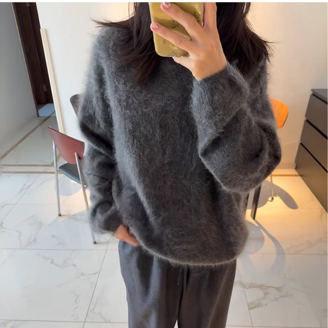 BSYPIN/伯尚优品 羊绒拉绒针织打底圆领老钱羊绒衫 25935