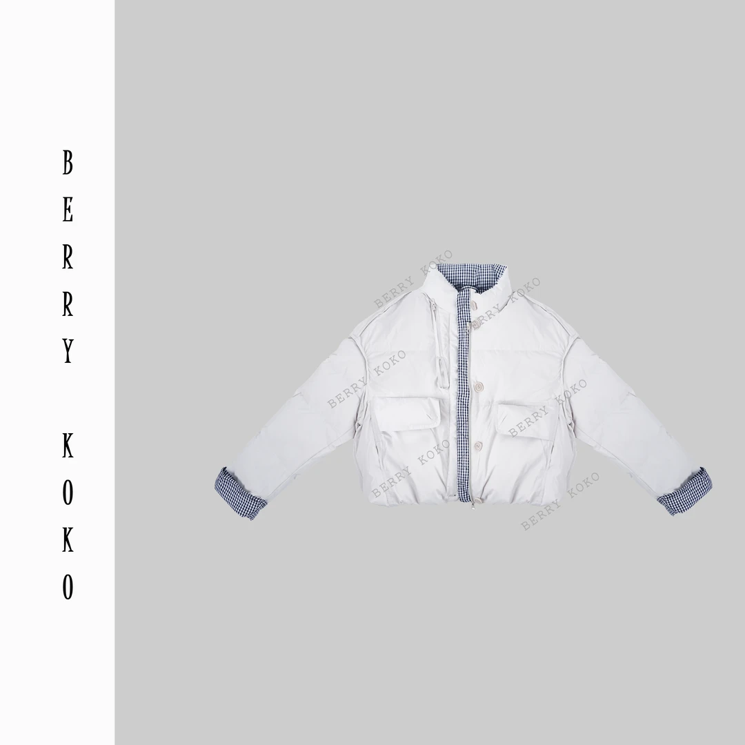【MISSKO】复古拼接格纹韩系羽绒面包服时尚保暖秋冬羽绒外套  W55