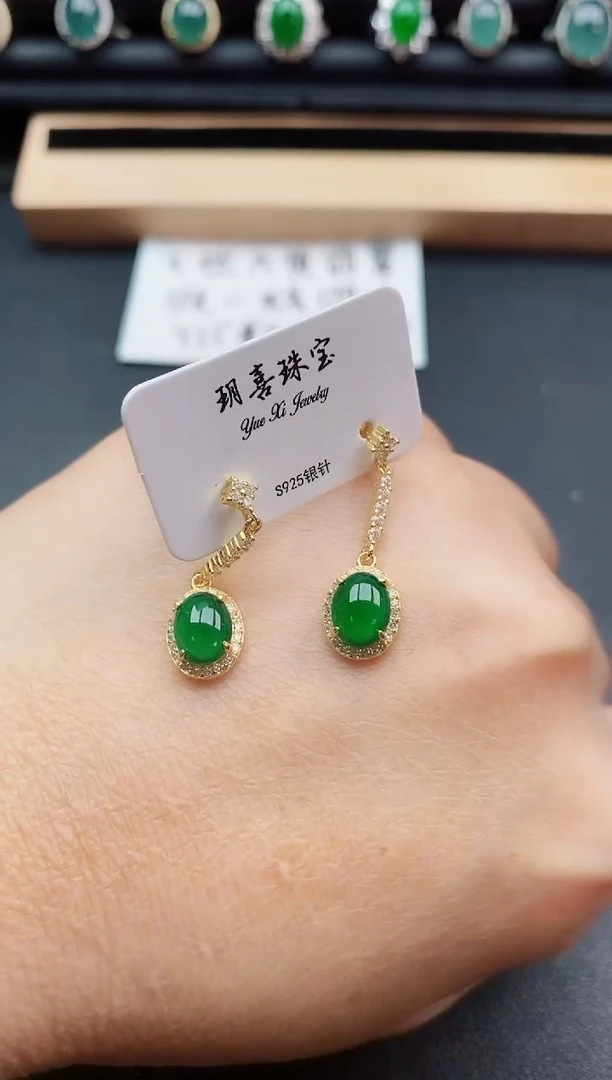 翡翠银S925镶嵌耳饰80500