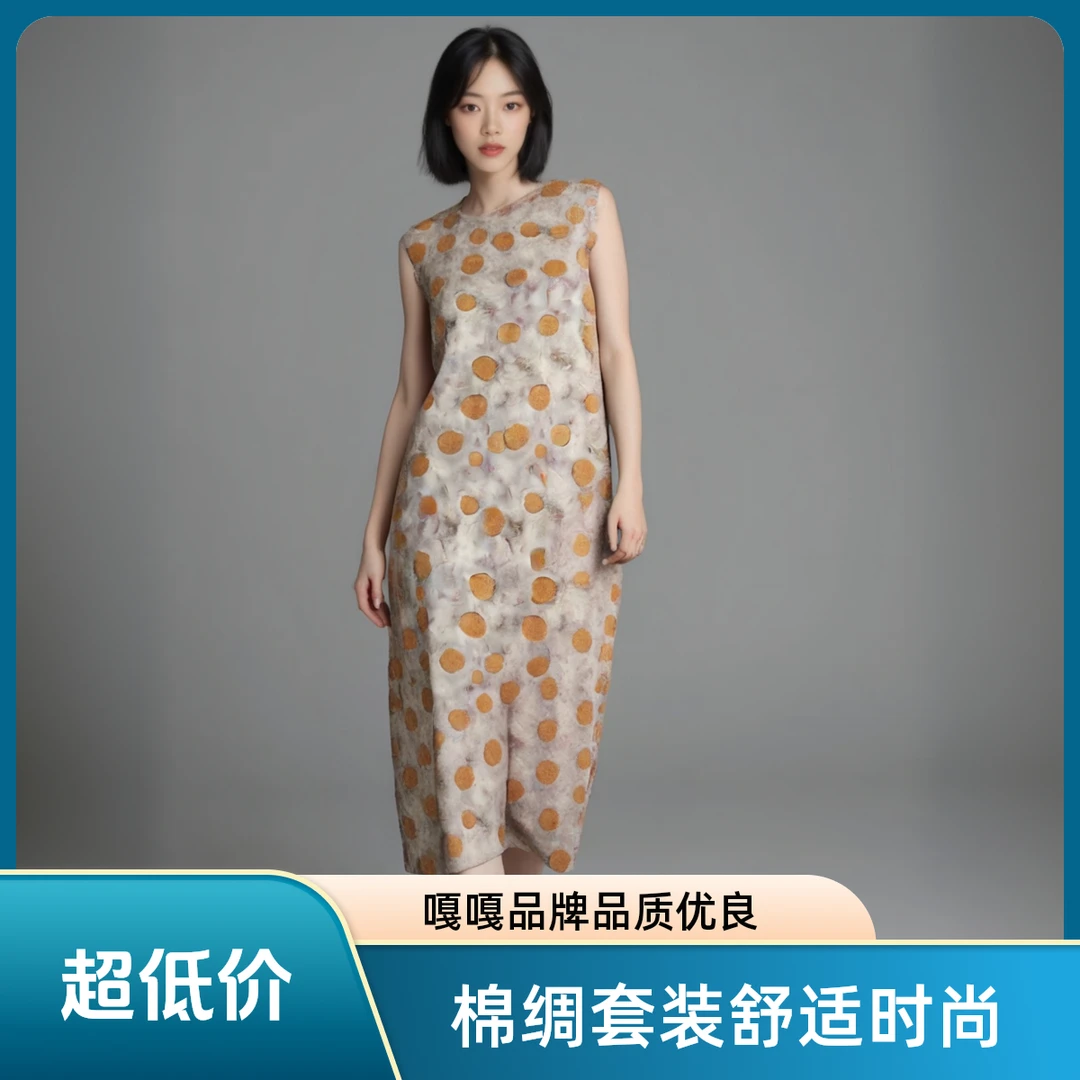 【红底咖色圈圈】贡缎面料柔软亲肤透气连衣裙定裁不支持退货