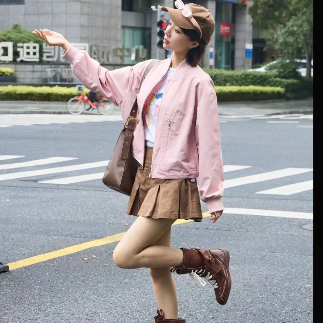 新款洋气挺阔有型休闲棒球机车长袖夹克外套女540024秋季短款