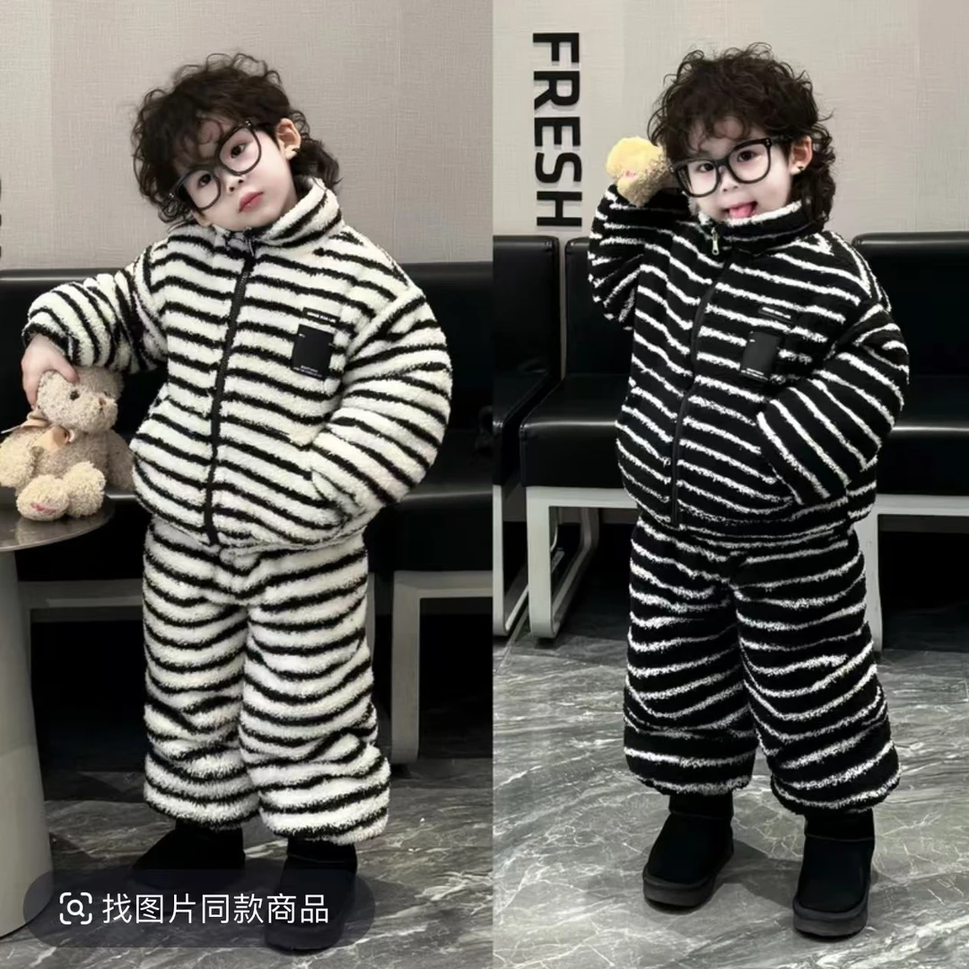 【超厚600克！】2025冬新款儿童套装超厚加绒加厚中大童保暖套装