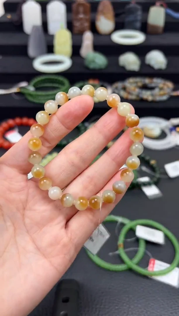 未镶嵌和田玉挂件8mm糖白圆珠手串福利
