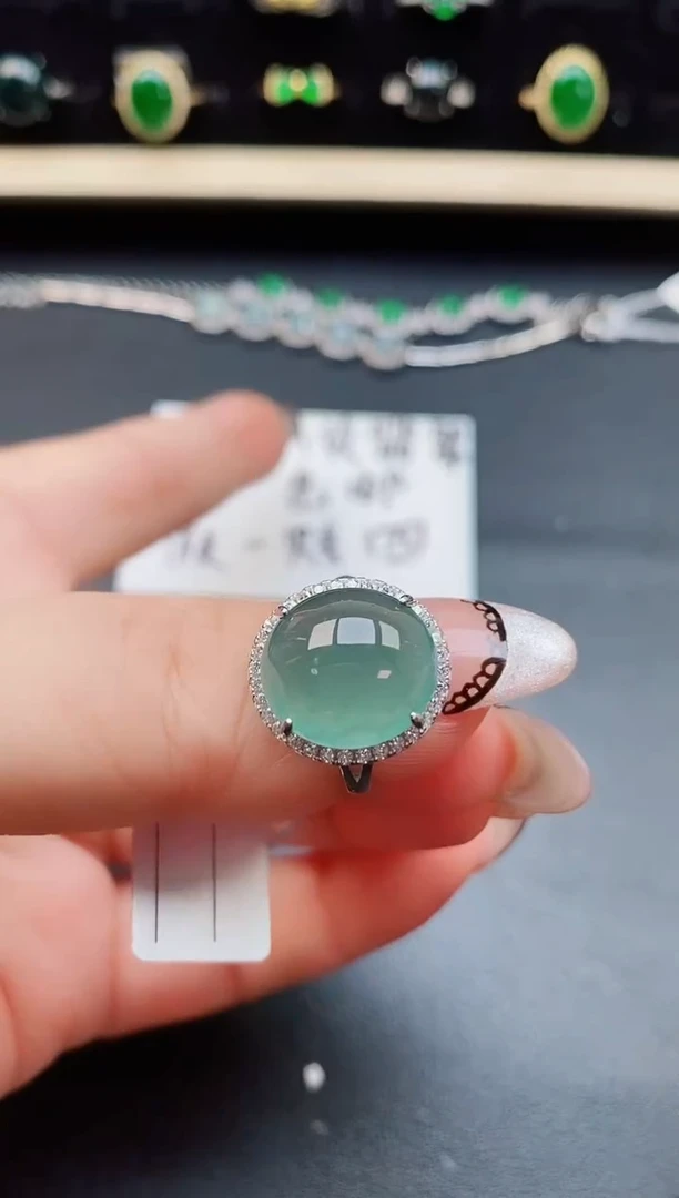 翡翠戒指银S925镶嵌5080