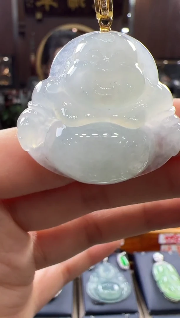 翡翠挂件18K金镶嵌佛公 不含链