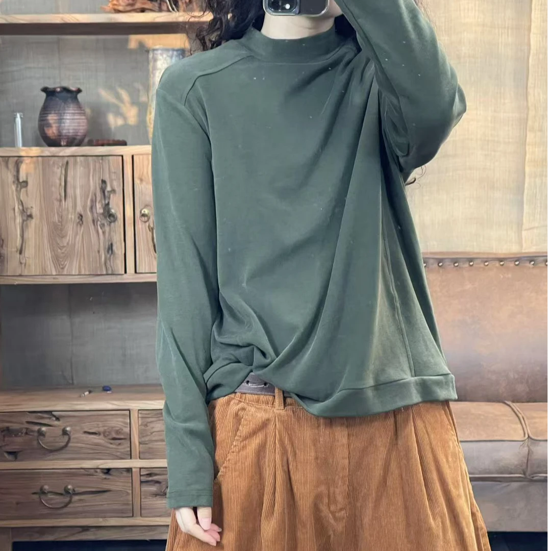 [四月阳光]冬季棉料做旧立领纯色随身休闲打底衫(长61胸围110)