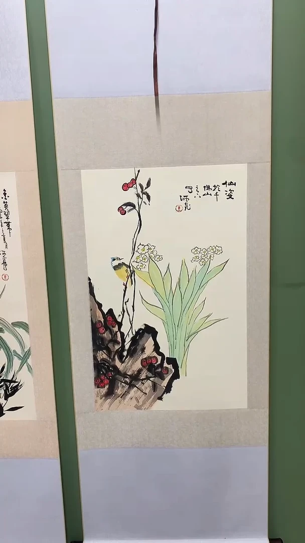 竖款精品三尺花鸟卷轴