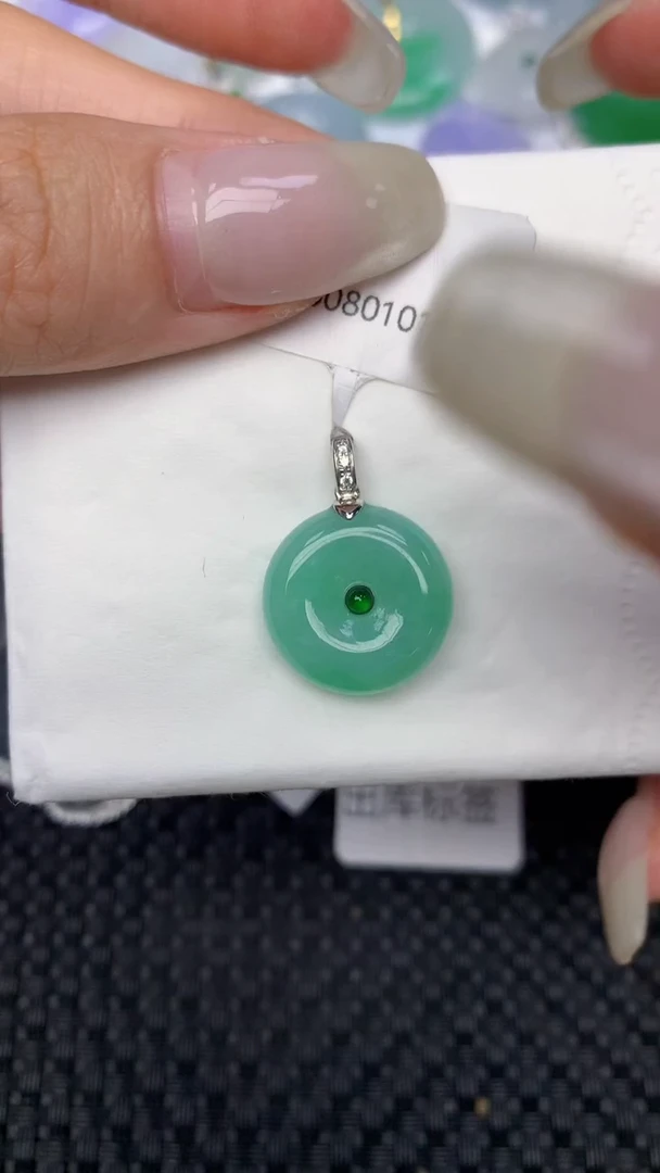 翡翠18K金镶嵌颈饰 天然缅甸翡翠a货百元以上9元证书费自理