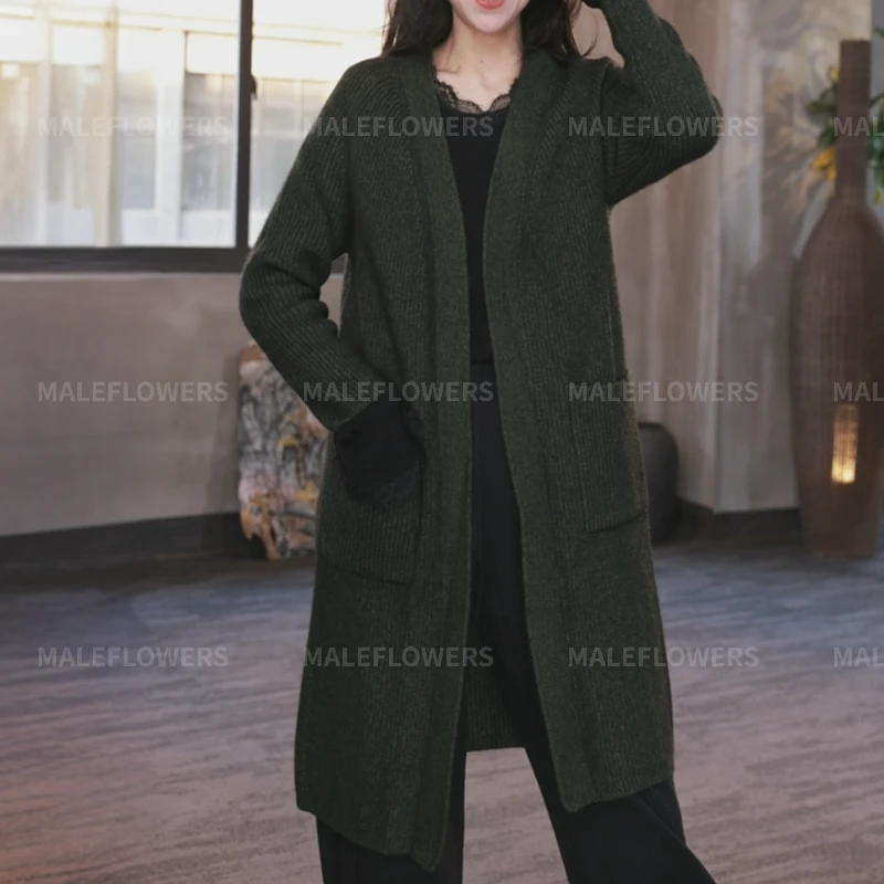 设计师针织开衫秋季春秋年新款慵懒风宽松中长款过膝毛衣KS035