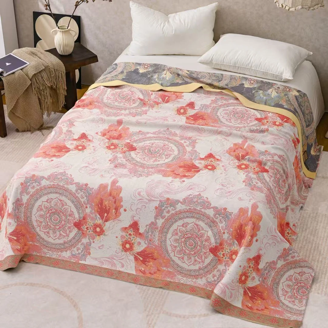 【原装正品 国风传承】国风天麻传承毯床盖230cm*250cm-锦鲤一品