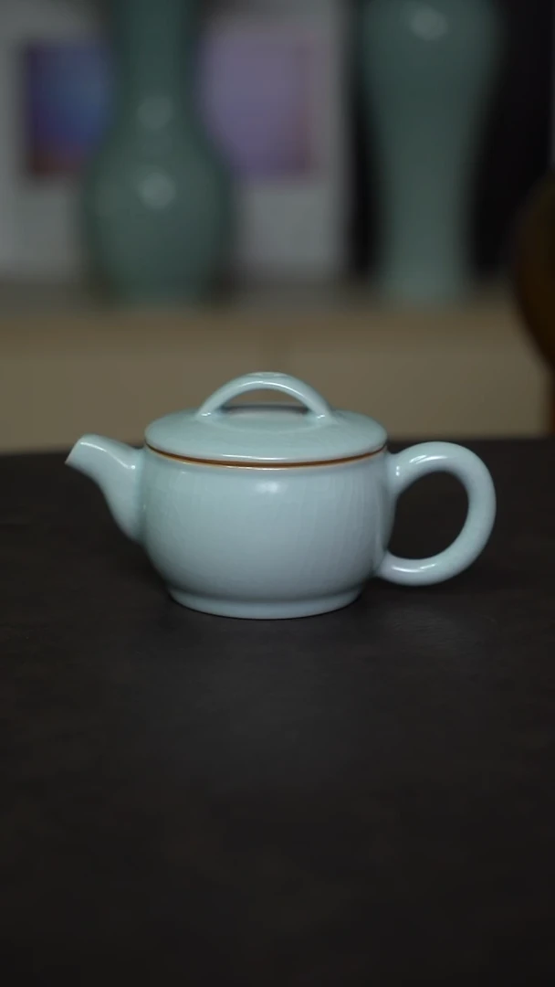 杯子瓷月白釉汉瓦壶全手工