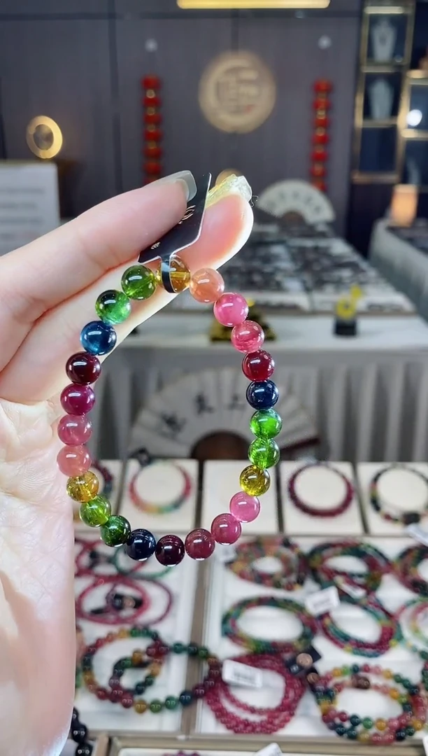 未镶嵌老矿碧玺色标彩虹单圈手串7mm+碧玺dan多样性发货一条