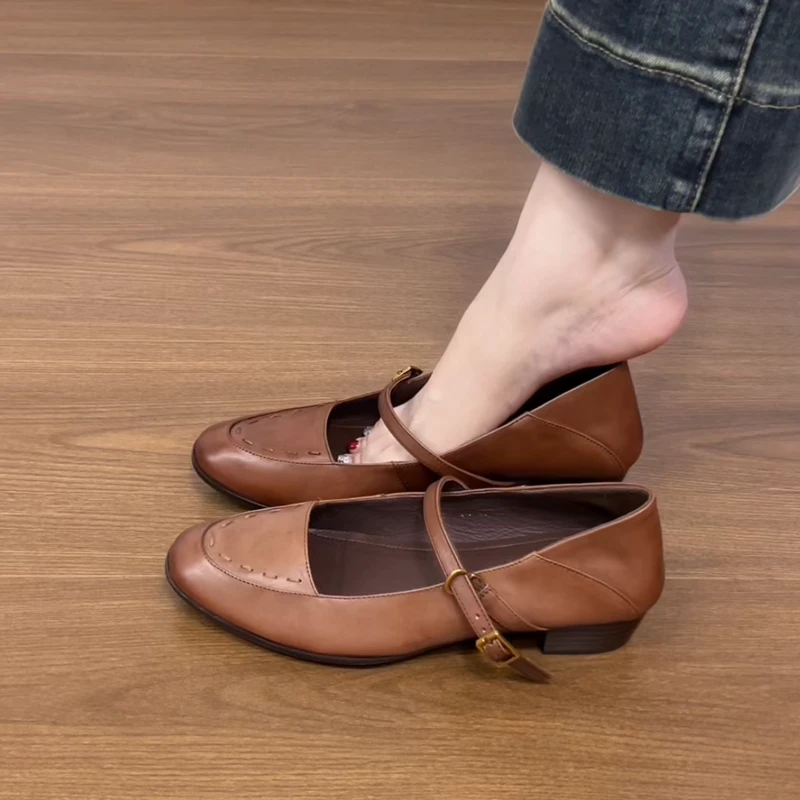 Manobellen 3cm/法式复古通勤小皮鞋女老钱风必备女鞋玛丽珍单鞋
