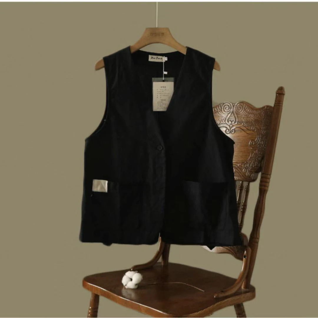 春夏新款简约时尚百搭休闲亚麻马甲h3619