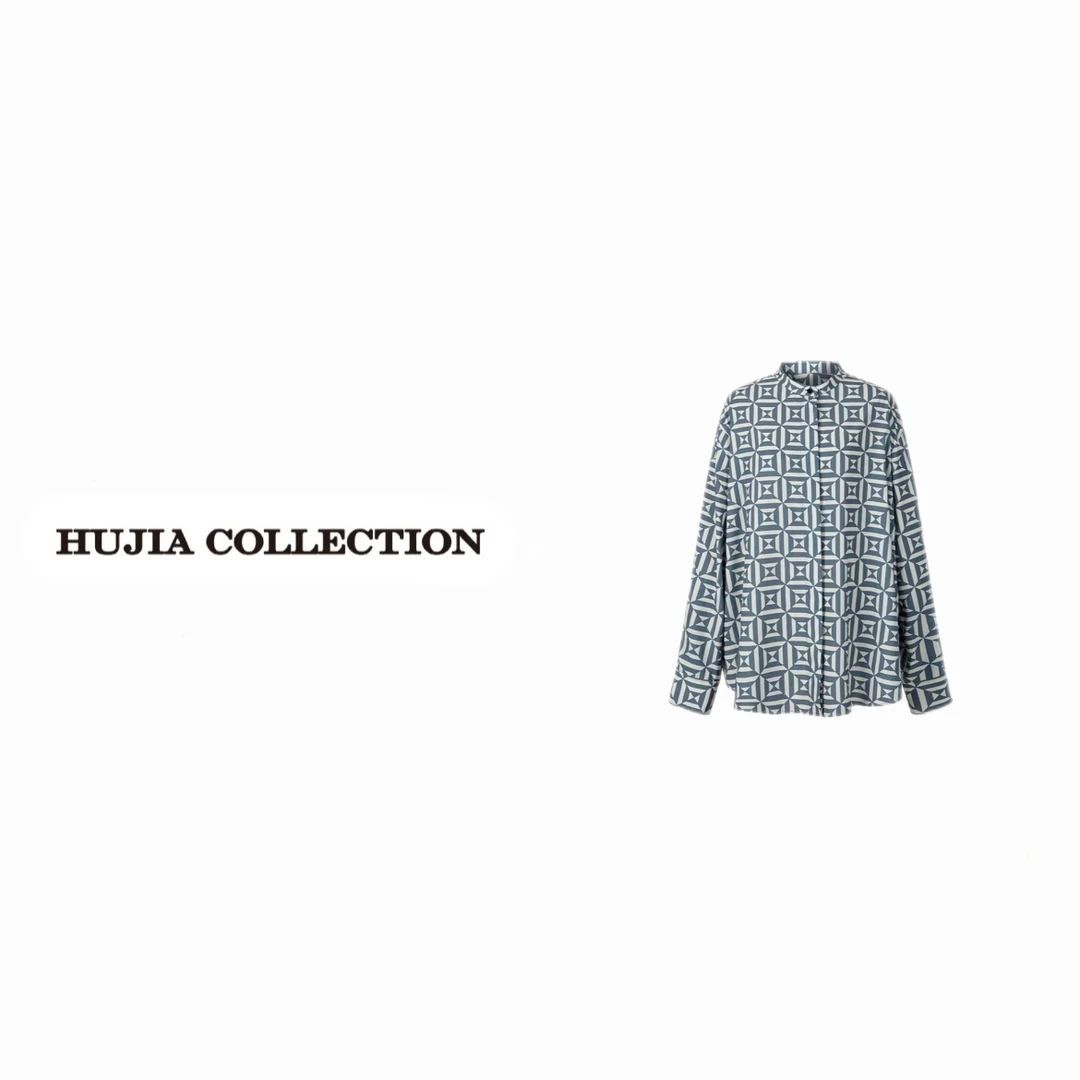 HUJIA 胡嘉丨“风信子”几何图形斑马条衬衫时尚宽松印花微瑕10052
