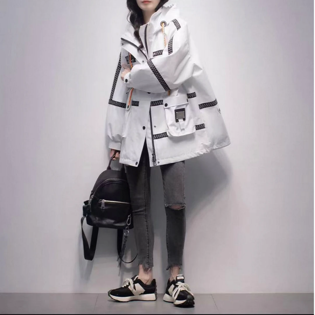 【TD】风衣女中长款2025年春秋新款韩版宽松系带收腰百搭外套032