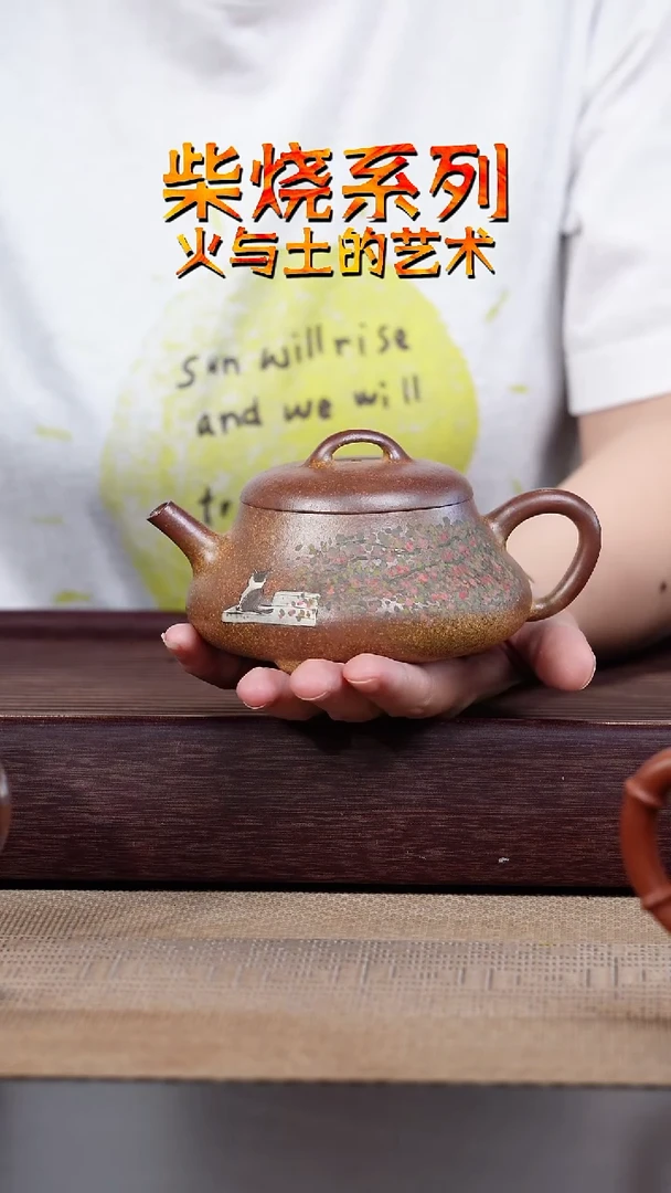 茶杯紫砂柴烧泥绘紫砂壶