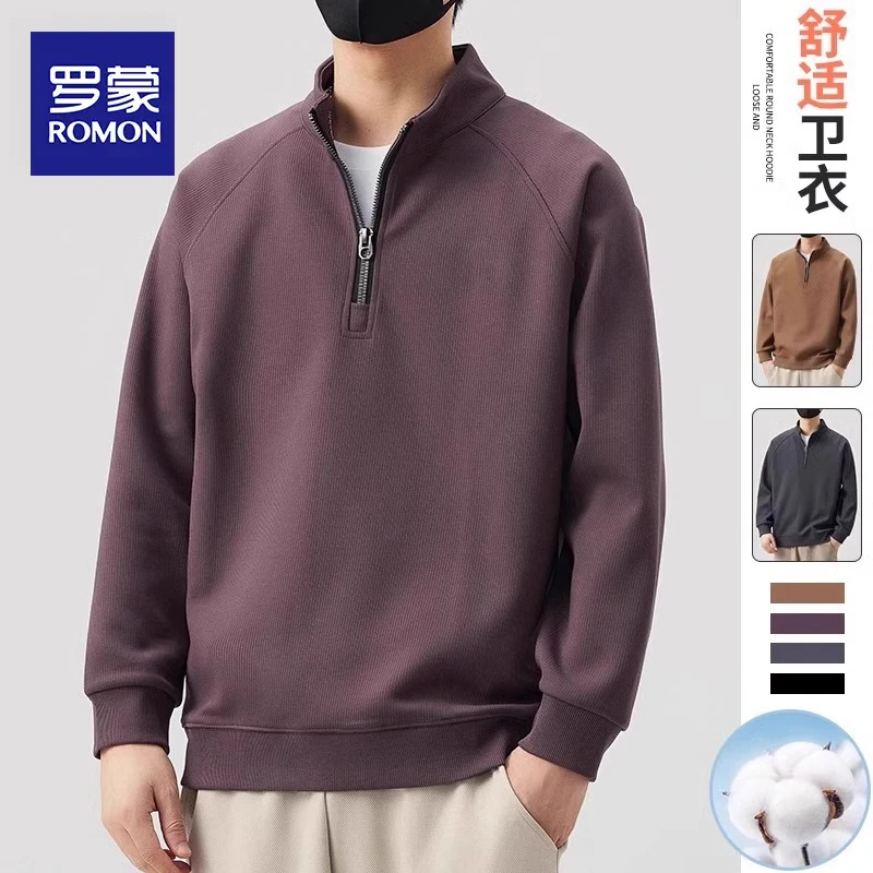 罗蒙美式半拉链卫衣男士秋冬季加绒宽松2025新款休闲长袖T恤男装