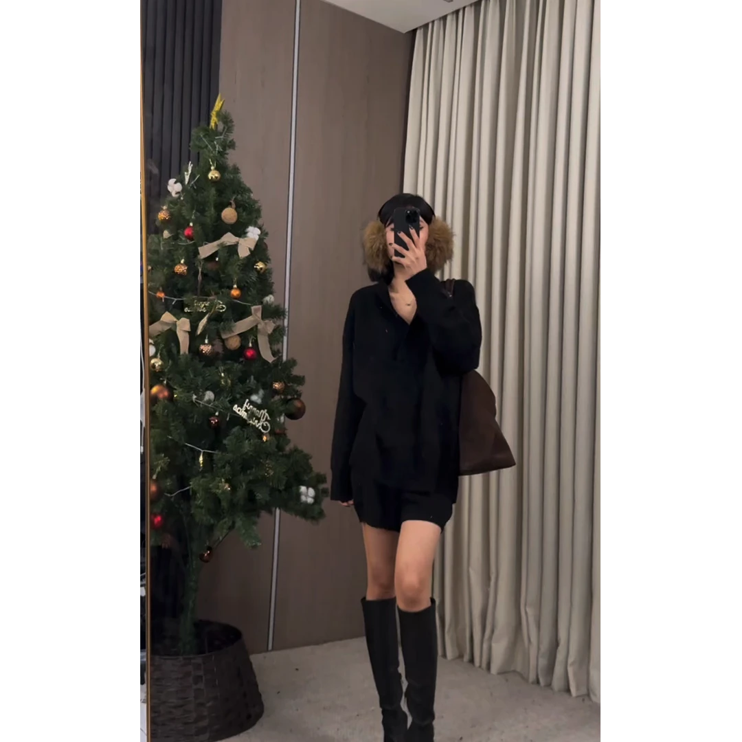 【ZZ严选】71344慵懒风中长款宽松套头针织衫女气质短裤两件套装