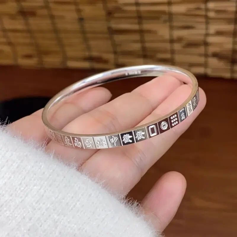 老凰祥足银手镯十三幺麻将999纯银手镯女闭口镯子情人节送女友