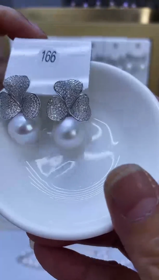 银S925镶嵌耳饰淡水珍珠166