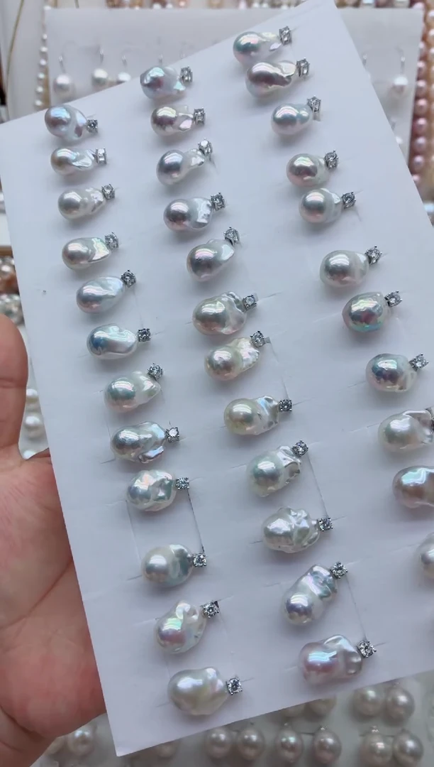 银S925镶嵌淡水珍珠耳饰多样性发其一，非无暇