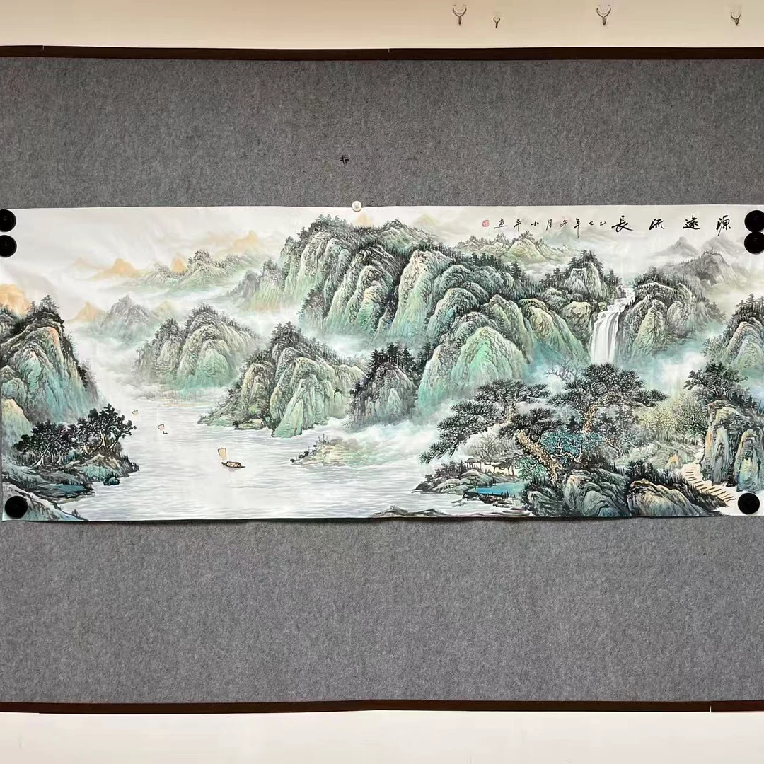 《源远流长》周小平纯手绘小八尺国画2.4/1米画芯山水画挂画