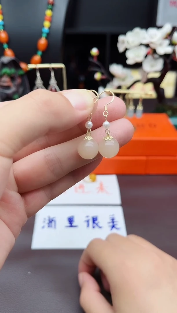 玛瑙/玉髓耳饰银S925镶嵌218000