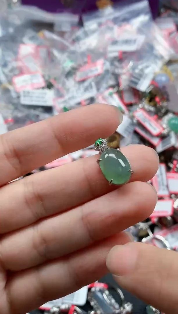 银S925镶嵌戒指翡翠天然A货缅甸翡翠