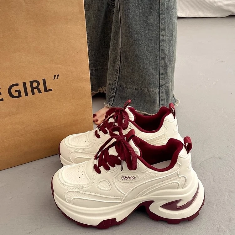 港风松糕厚底老爹鞋女小个子增高2025年新款春秋季百搭休闲运动鞋