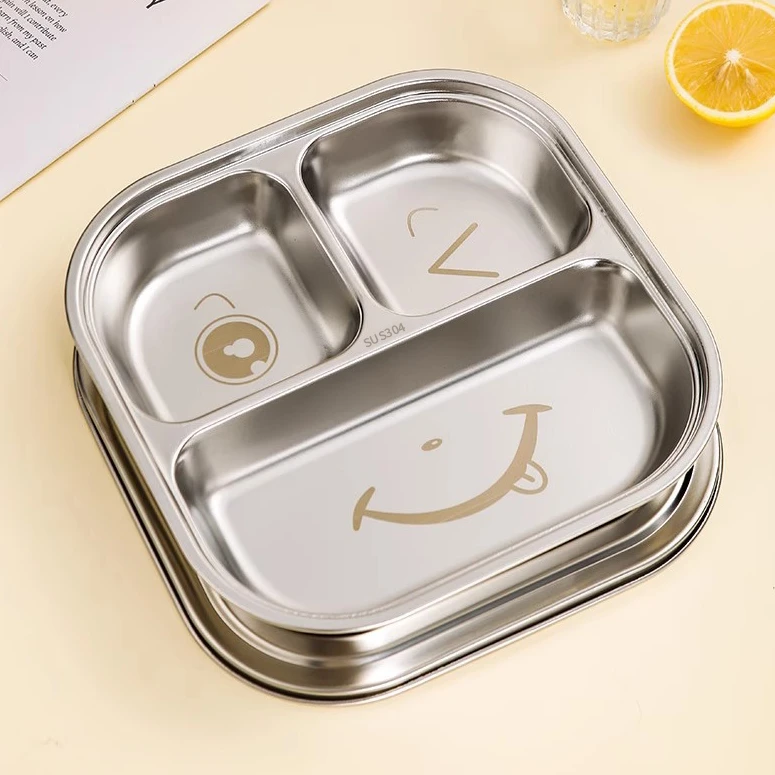 304不锈钢大号成人分餐盘儿童餐盘分格餐盘家用餐盘带盖分格饭盘