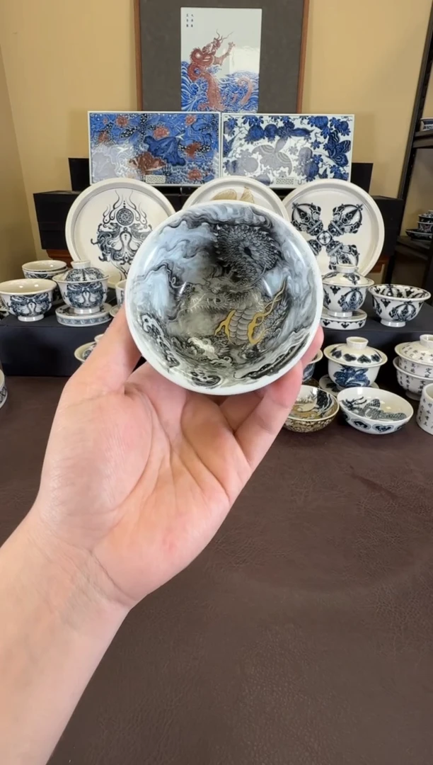 瓷片无关风月墨龙小压手杯