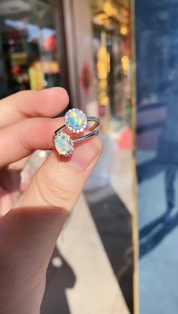 【闪购商品】欧泊戒指银S925镀金镶嵌戒指