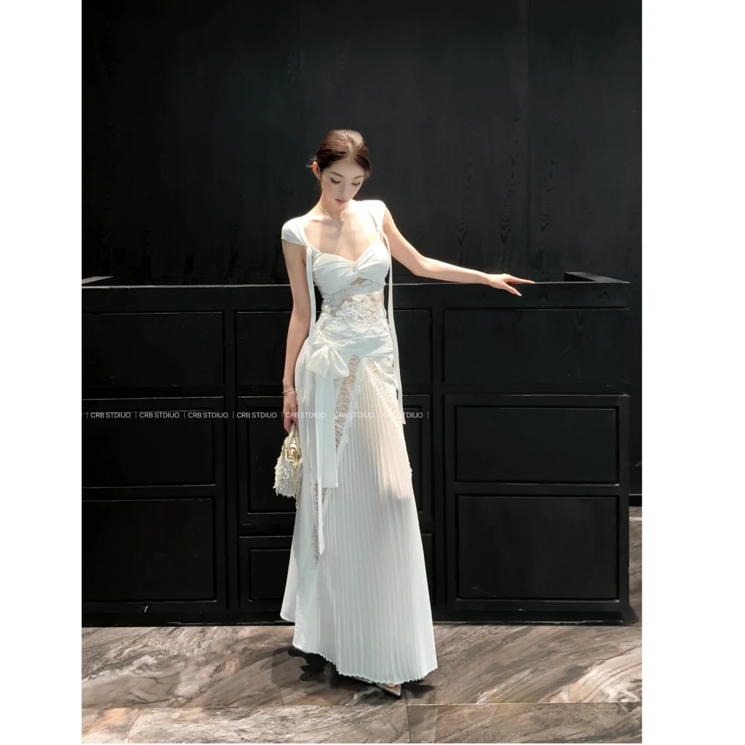 现货【春日部】吊带蕾丝长裙两件御姐套装0845