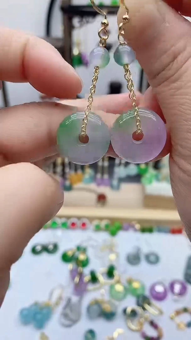 14K金镶嵌石英质玉（天山翠）耳饰179