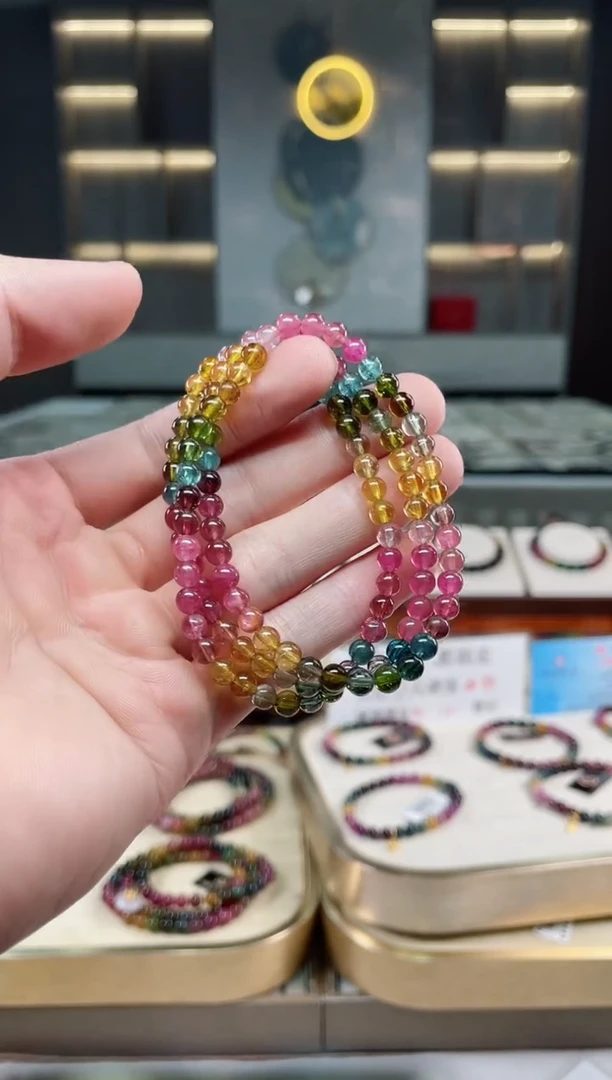 未镶嵌冰透体老矿碧玺彩虹三圈手串5mm+碧玺多样性发一条xion