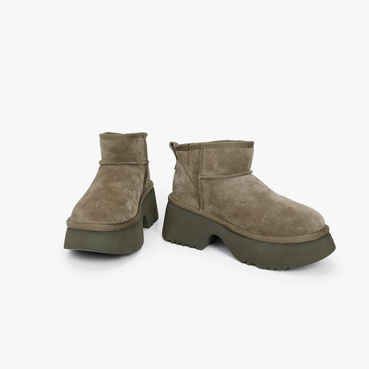 短筒雪地靴女款2024冬季厚底高跟保暖羊毛棉鞋