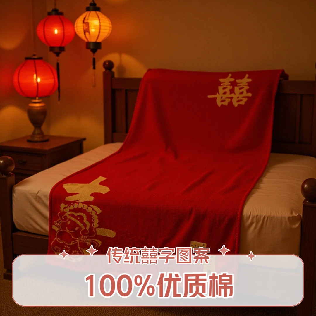 洁玉纯棉浴巾A类爆款情侣款结婚伴手礼毛巾喜字婚庆用品钟爱一生