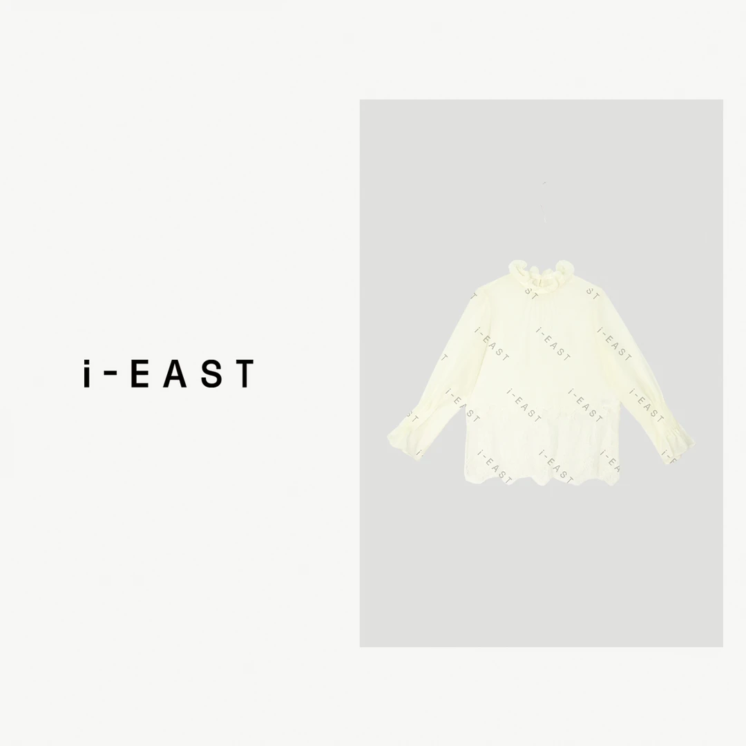 i-EAST 仙气优雅~甜美下摆蕾丝娃娃领衬衫上衣-5C SY8295