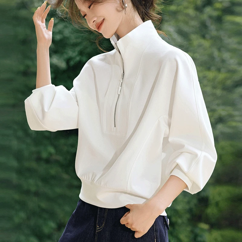 哥弟阿玛施正2025秋装新款设计感时尚百搭宽松显瘦立领长袖卫衣女