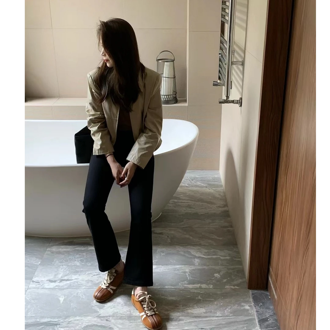 多娜家微喇黑色纯棉牛仔裤春秋款休闲裤