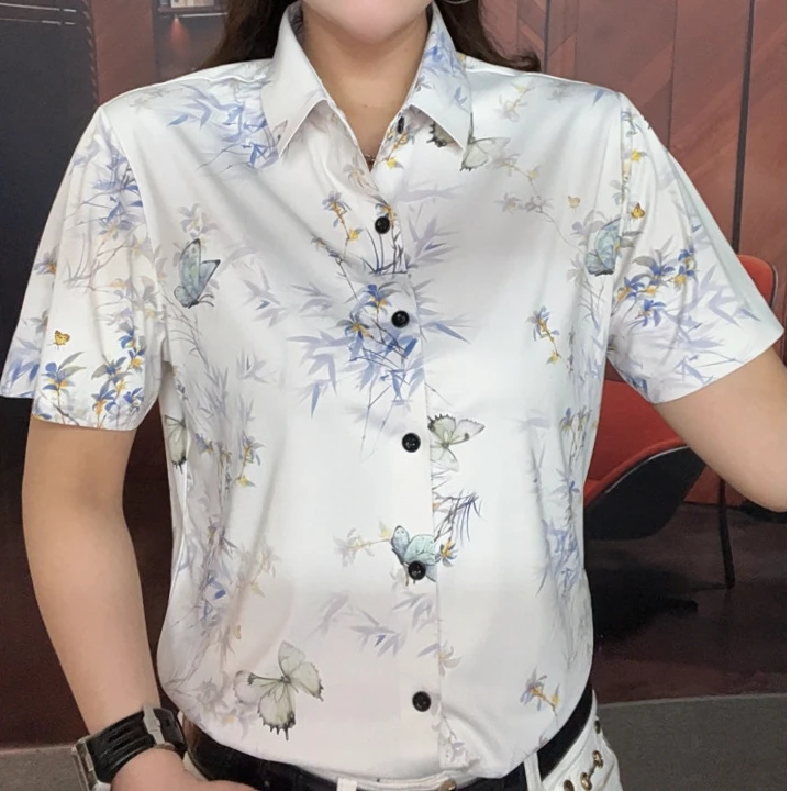 【双蝉男装】新款时尚个性植物花卉翻领夏季衬衫百搭复古男士短袖
