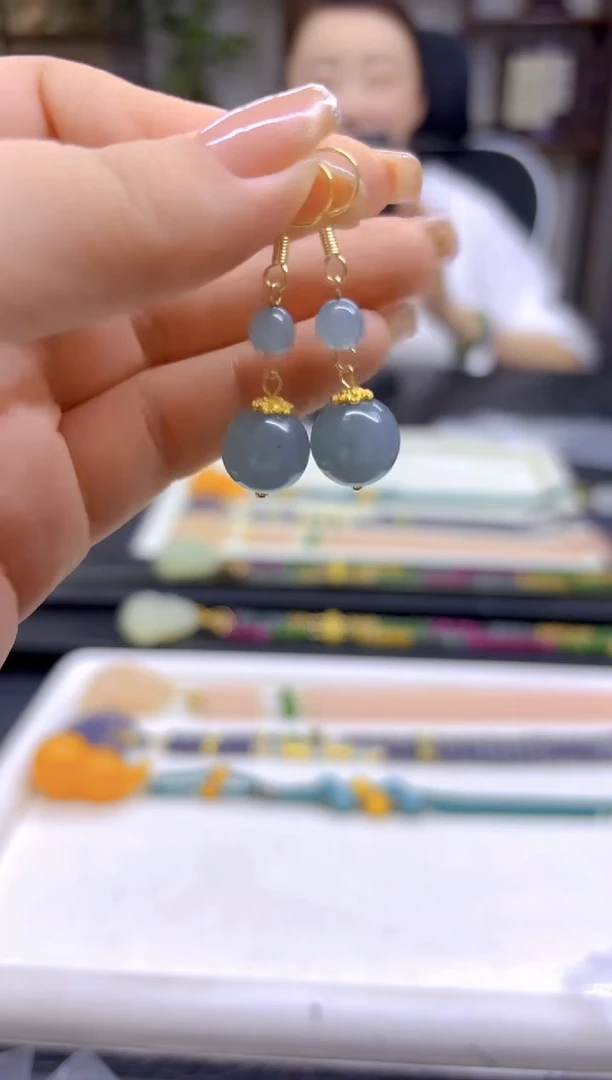 翡翠14K金镶嵌耳饰DIY款E779