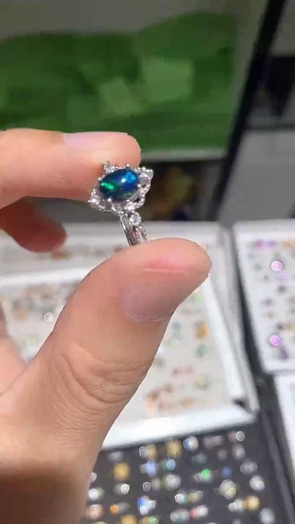 欧泊银S925镀金镶嵌戒指戒指