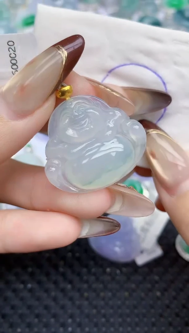 颈饰18K金镶嵌翡翠15   天然翡翠A货  百元以上9米证书费自理